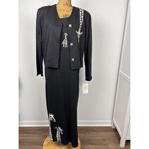 NWT Cite Dress and Jacket Set Large Maxi Black Giraffes Made in USA